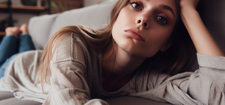 What Causes Procrastination? 3 Reasons for Stalling A lazy and bored woman lies on a couch, unaware of what causes procrastination in her life