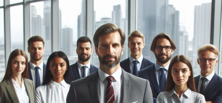 A leader in front of his workers in a building, demonstrating how to build an effective team.