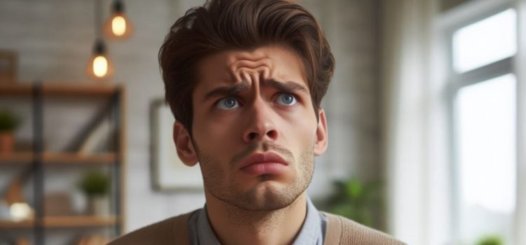 A confused or concerned man in an office looking upward illustrates the types of denial that hamstring people