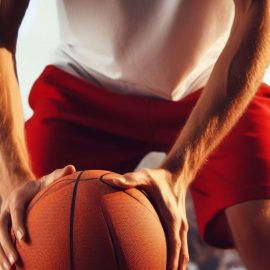 A man playing basketball outside represents endocrine disruptors' effect on testosterone