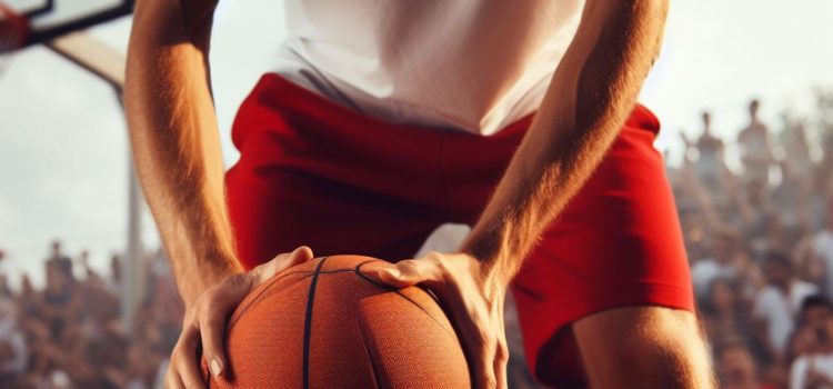 A man playing basketball outside represents endocrine disruptors' effect on testosterone