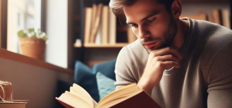 The Man’s Guide to Women: Gottman on Dating and Marriage Man reading a book, representing The Man's Guide to Women, Gottman's book on relationships
