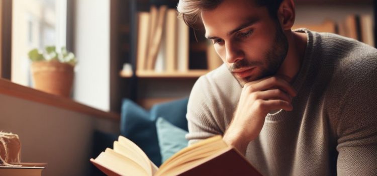 Man reading a book, representing The Man's Guide to Women, Gottman's book on relationships