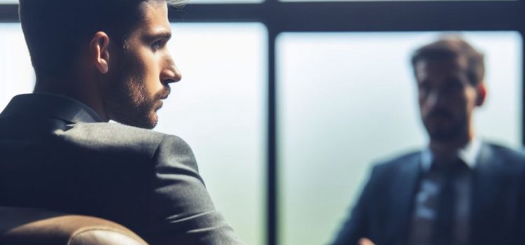 A man who knows how to read other people is having a serious conversation with another man in an office