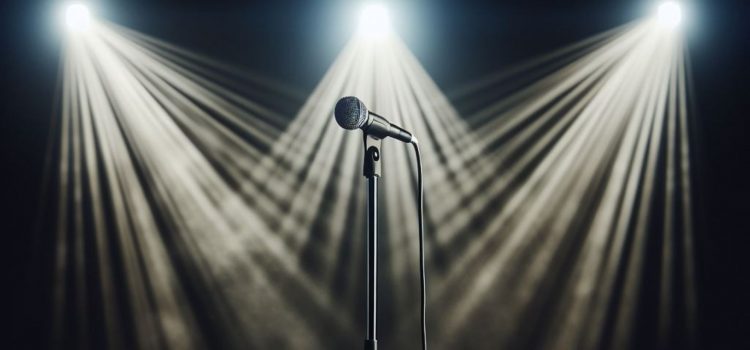 Microphone on a stage under lights
