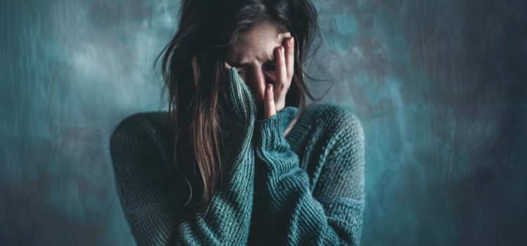 A woman covering her face as she practices emotional avoidance.