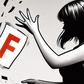 A drawing of a woman throwing away a paper with a big red letter F on it illustrates how to cope with failure