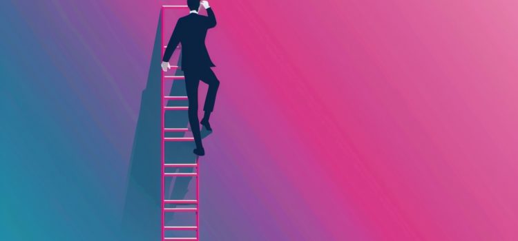 A male business leader climbing up a ladder using Ram Charan's Leadership Pipeline model