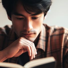 A thoughtful man reading a book.