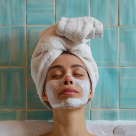 A woman relaxing in a bath, signifying the importance of parental self-care