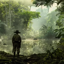 An explorer in the Amazon Rainforest in the early 1900s.