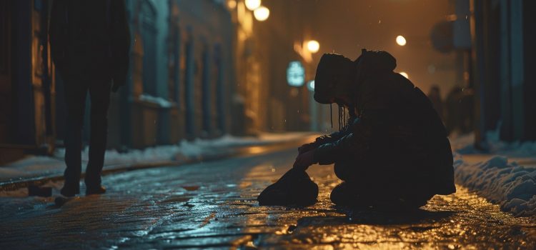 What It’s Like to Be Homeless + How to Respect One’s Situation A person sitting on the sidewalk, demonstrating what it is like to be homeless.