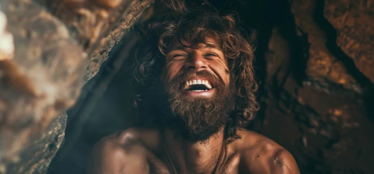 History of Oral Hygiene: Why Ancient Humans Had Better Oral Health An ancient caveman smiling with great oral hygiene and straight teeth