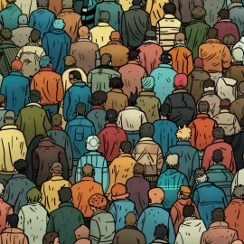 A cartoon of many homeless people, raising the question of why homelessness is increasing.
