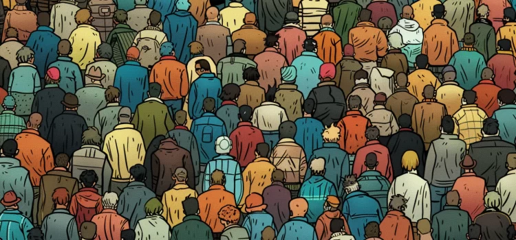 Why Is Homelessness Increasing in America? 5 Reasons A cartoon of many homeless people, raising the question of why homelessness is increasing.