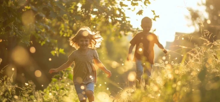 Why Kids Need to Spend Time in Nature Two kids spending time in nature by running through a grassy field