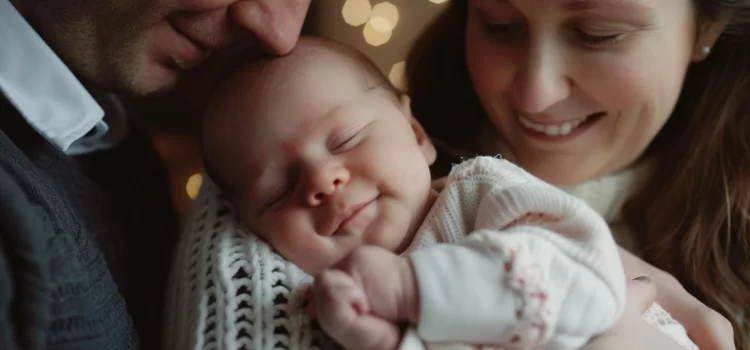 The Best Advice for New Parents: Childcare and Self-Care Parents smiling at their newborn baby, thinking about the best advice for new parents