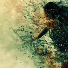 an abstract image of a girl running through swirls of color trying to escape