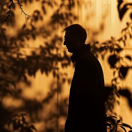 A silhouette of a man outside.