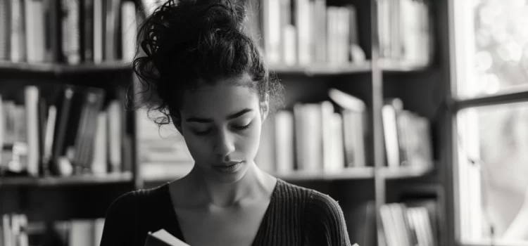 Whatever It Takes by Brandon Bornancin: Book Overview A black and white image of a woman reading a book in front of a bookshelf.
