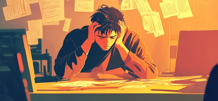 Procrastination & Emotional Regulation: The Unexpected Link A stressed person ignoring work and experiencing the connection between procrastination and emotional regulation.