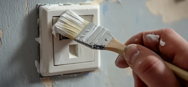 Predatory Landlords Are Exacerbating the Housing Crisis The hand of a predatory landlord painting over an electrical socket with white paint