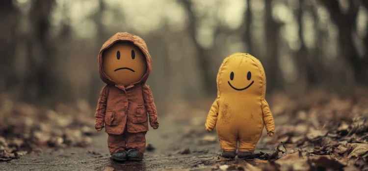 What Does It Feel Like to Be Wrong? Either Pain or Pleasure a happy figure and an unhappy figure standing out in the rain illustrate what it feels like to be wrong