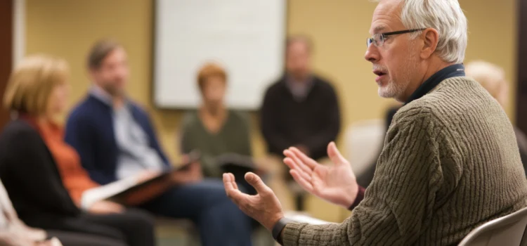 Robert Cialdini: Authority Matters if You Want to Pre-Suade Others a white-haired man talking to a small group of listeners illustrates Robert Cialdini's authority principle of influence