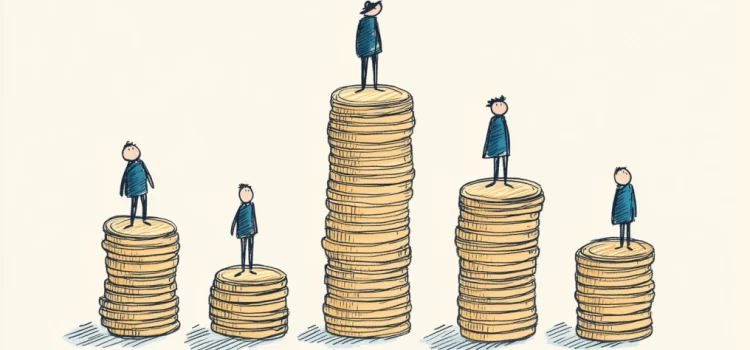 2 Ways Democracy and Economic Inequality Are Connected people standing on stacks of coins of different heights illustrate the link between democracy and economic inequality