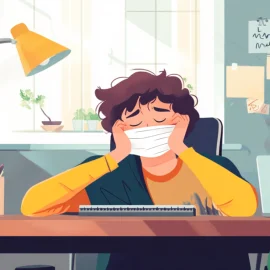 A sick person wearing a mask feeling the effects of procrastination on health