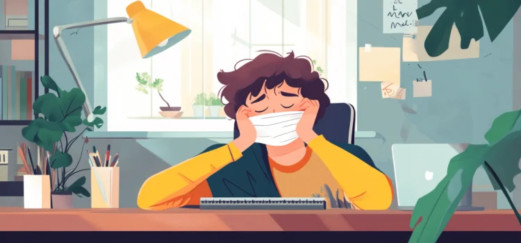 The Effects of Procrastination on Health: Mental and Physical A sick person wearing a mask feeling the effects of procrastination on health