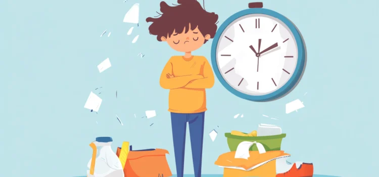 Procrastination and Time Management: Why We Put Things Off A man ignoring his chores with a clock behind him, representing the correlation between procrastination and time management
