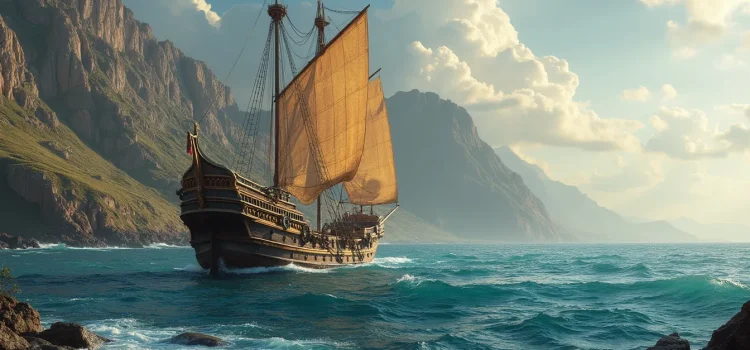 Plato’s Ship Allegory: An Ideal Ruler Has a Philosopher’s Character An ancient Greek ship in the blue waters off a rocky coast illustrates Plato’s ship allegory