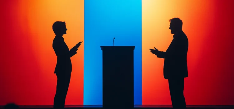 How to Ask Leading Questions to Take Charge in a Debate Two people talking in a debate, one of them using leading questions