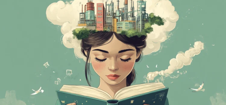 How Beliefs Are Formed (and Too Often Invented on the Fly) a cartoon of a woman reading a book while a factory is working in her brain illustrates how beliefs are formed
