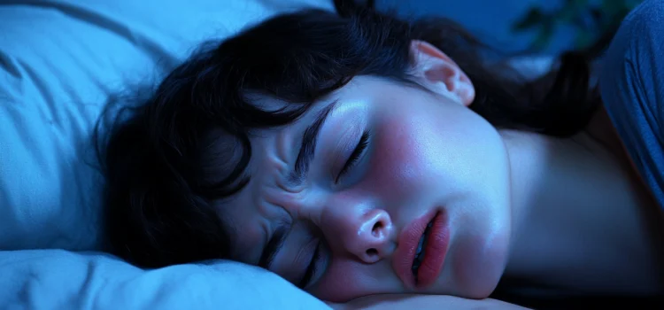 How to Overcome Your Fears During a Lucid Nightmare A sleeping woman with a distressed look on her face because she's having a lucid nightmare