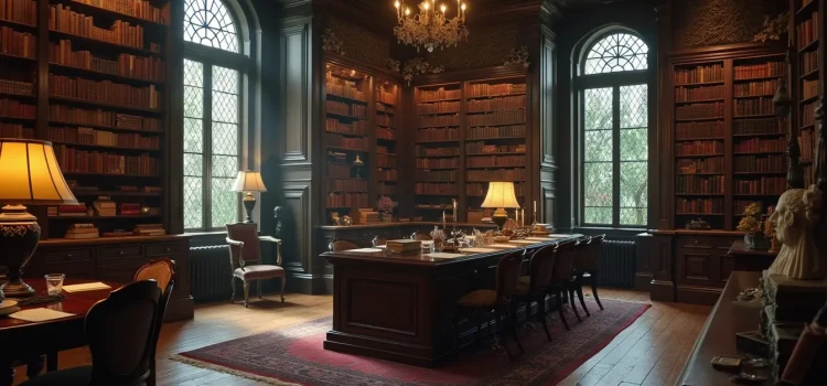Sherlock Holmes’s Brain Attic: How to Form & Curate Memories A Victorian-era library with tall bookshelves, leaded windows, and a chandelier illustrates Sherlock Holmes's brain attic