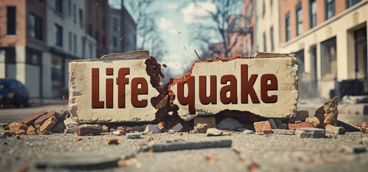 What Is a Lifequake? Bruce Feiler Explains The word "lifequake" on a piece of concrete being split by an earthquake