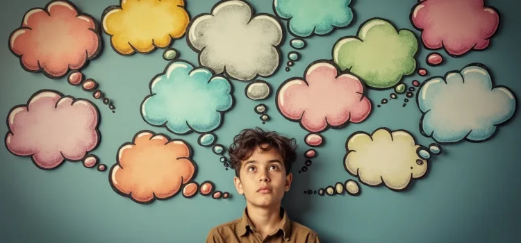 How to Not Jump to Conclusions: Use Your Imagination A kid with several thought bubbles over his head illustrates how to not jump to conclusions by using your imagination