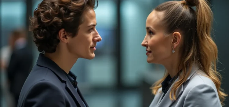 Establishing Mutual Empathy: 4 Steps Toward Seeing Eye to Eye A man and woman in a professional setting looking each other in the eye illustrate mutual empathy