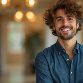 A confident career man with a blue shirt and longish brown hair knows how to keep confidence gremlins at bay