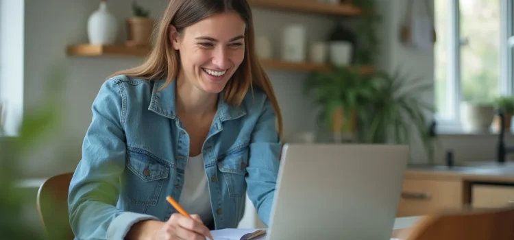 What Is Eustress? 3 Ways to Create It & Harness It for Productivity What is eustress? A smiling, energized woman working at her laptop illustrates the concept of eustress