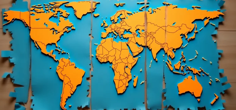 Peter Zeihan: Deglobalization Is the End of the World as We Know It A world map on torn pieces of paper illustrates Peter Zeihan's deglobalization views