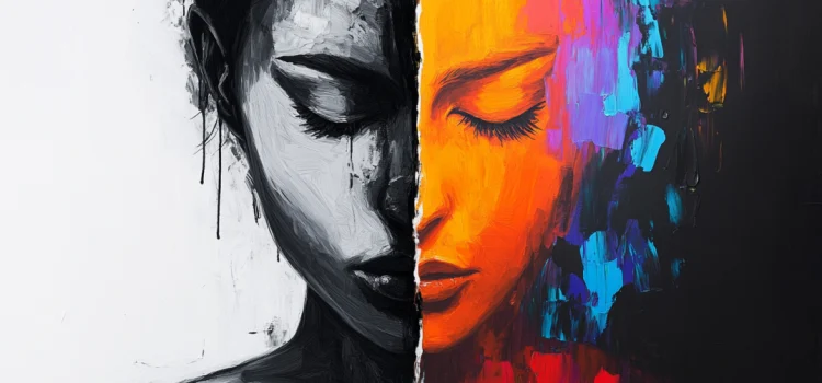 How to Overcome the 3 Most Common Barriers to Creativity An image of a woman's face that is half black and white and half in color, representing overcoming barriers to creativity