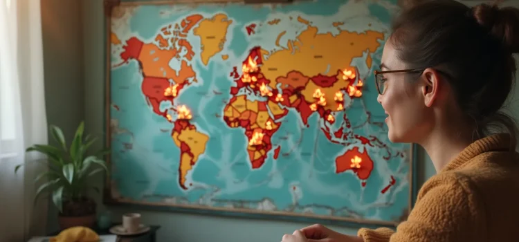 Effective Altruism Causes: 3 Criteria for Picking an Issue to Tackle A woman looking at a world map with little fires in several places all over the world illustrates effective altruism causes