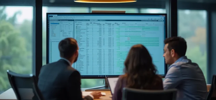 How to Create a Value Proposition Table (Lean Product Process) Three members of a business team looking at a value proposition table on a screen in an office