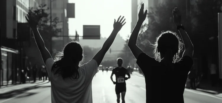 How to Create a Support System: Selling Your Dream Two people cheering for a marathon runner in a city, showing why it's important to create a support system