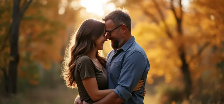 How to Show Physical Affection—and Why You Should A loving couple embracing outside in autumn illustrate how to show physical affection