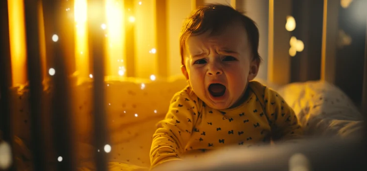 The Gentle “Cry-It-Out” Method: Let Your Baby Self-Soothe A baby in tears in their crib, as part of the gentle cry it out method