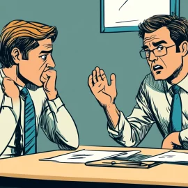 A businessman listening to an upset customer in a meeting room, demonstrating how to deal with customer complaints